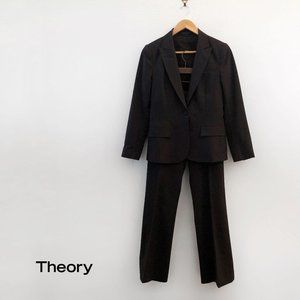 THEORY Brown Wool Collared One Button Suit Size 6